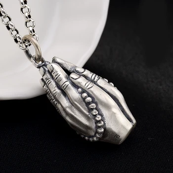 

Solid Sterling Silver Fashion Jewelry Buddhism Buddha Prayer Beads Yoga Zen Charm Pendant 13.5g - no chain A2806