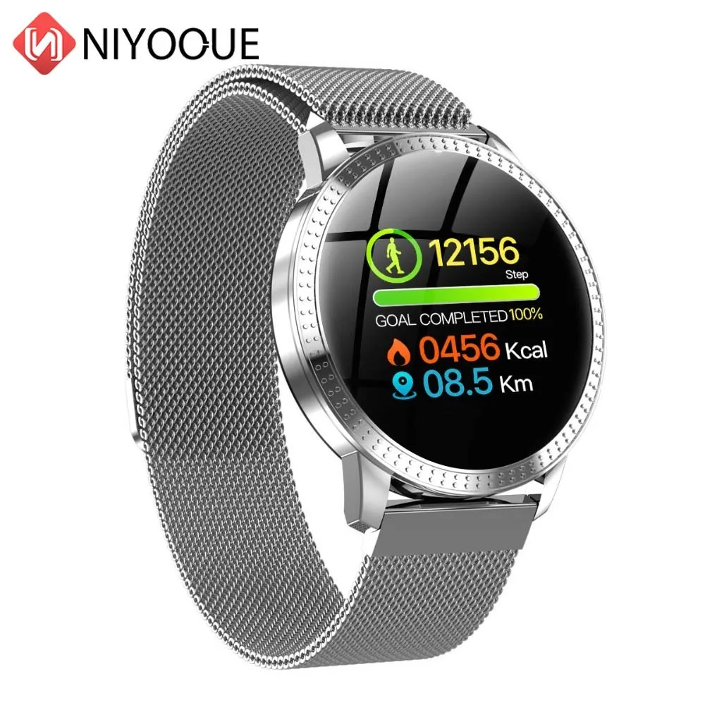Smart Watch CF18 Waterproof IP67 1.22 Inch Blood Pressure Monitoring Metal Starp Multi Sport Modes SmartWatch Women Band
