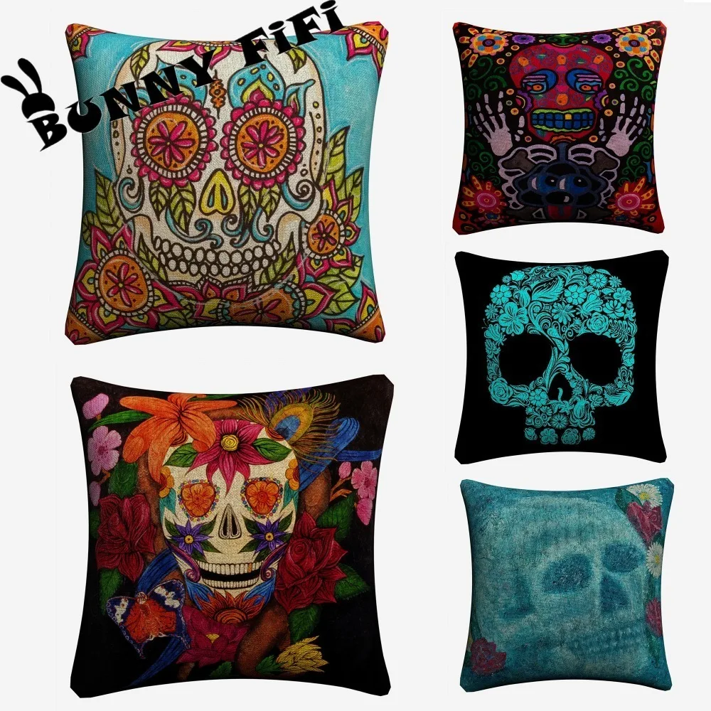 Skull Flower Abstract Cushion Covers DIY Decorative Square Throw Pillow Cover Chair Sofa Seat Car Cotton Linen Pillowcase Soft | Дом и сад