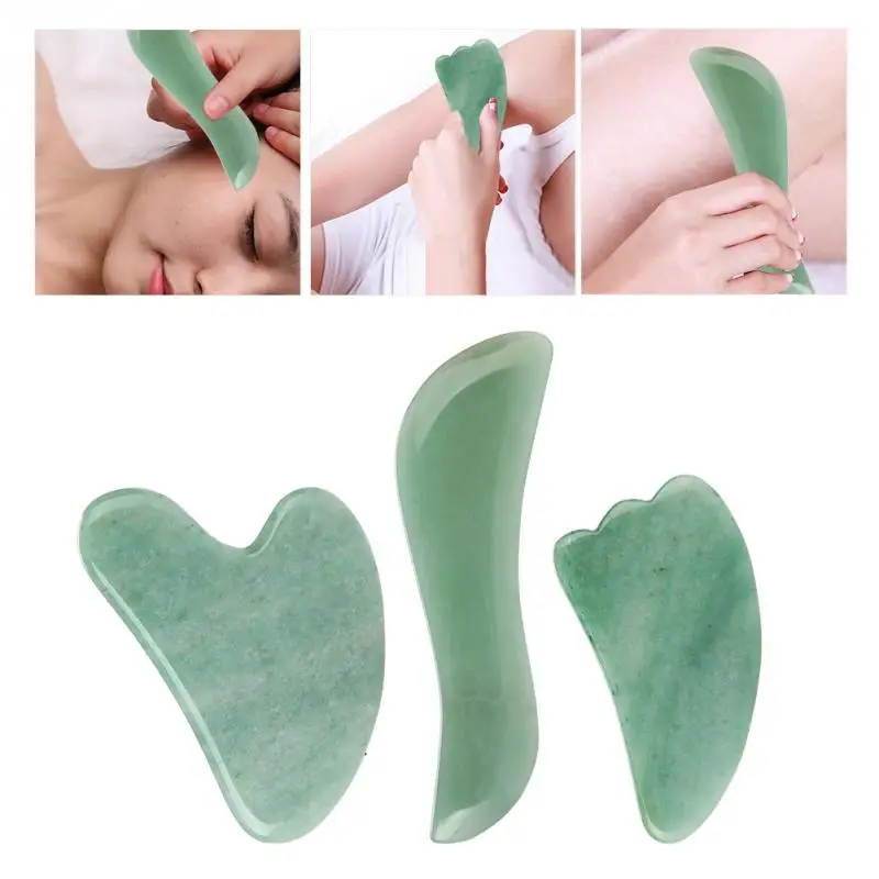 New 3Pcs Green Aventurine Scraping Plate Board Set Body Massage Plate
