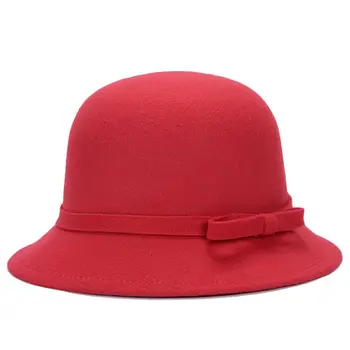 

Fashion Women Wool Hats Felt Cloche Vintage Trendy Cute Ladies Bowler Bow Cap