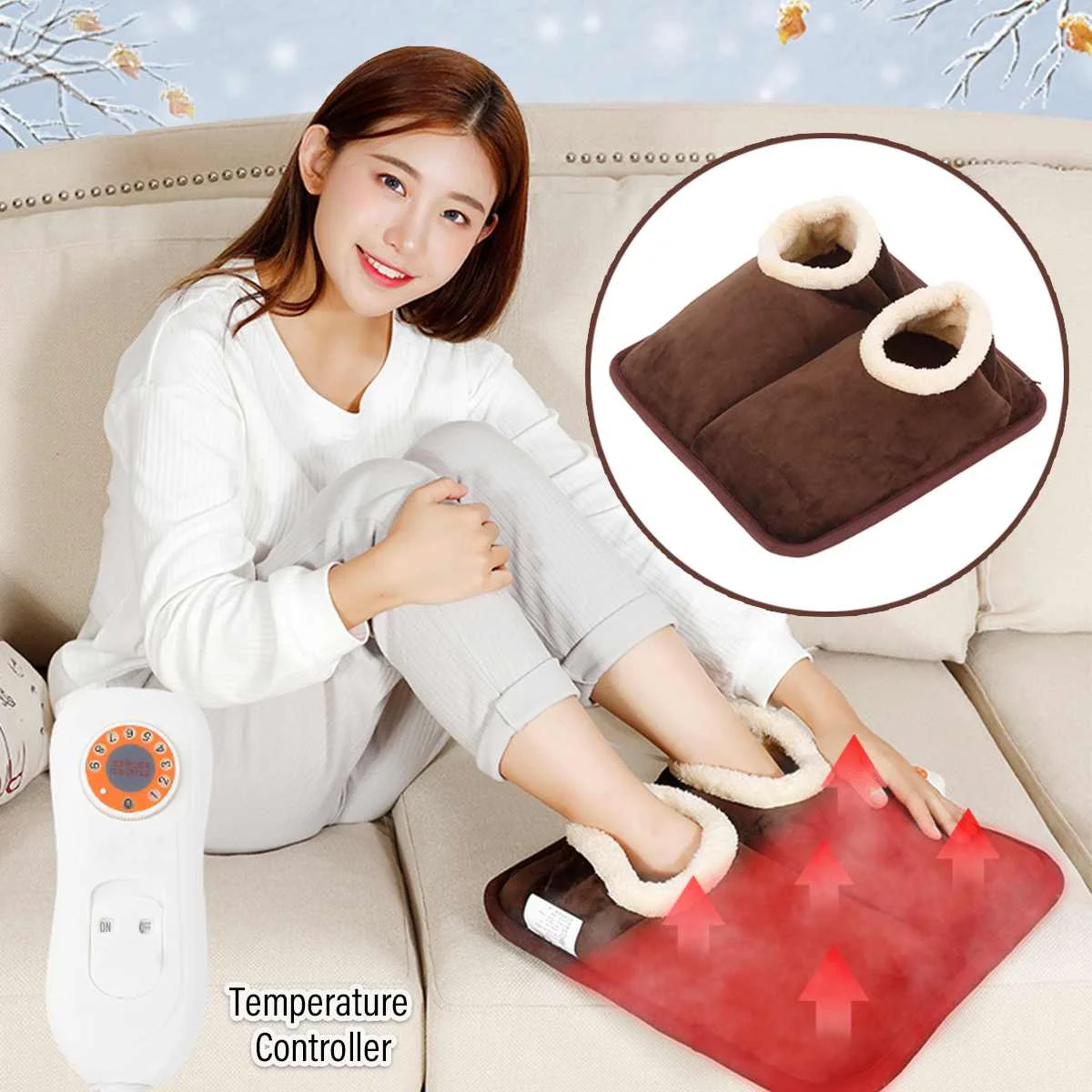 

Winter Electric Feet Hand Heating Pad Warmer Heater 9 Gear Home Office Washable Electric Heat Slipper Heating Shoes Brown