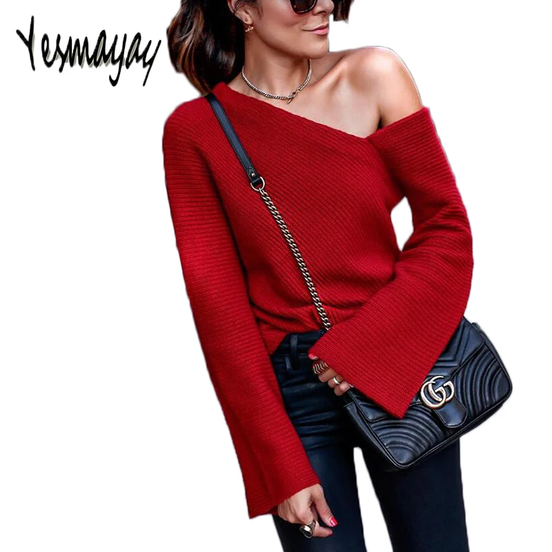 

Oversize Sweater Women Casual Off Shoulder Sexy Knitted Sweaters Pullovers Women Long Sleeve Solid Spring Autumn Warm Sweater
