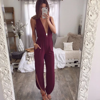 

New 2019 Sexy Women Summer Sleeeveless Deep V-neck Bodycon Jumpsuit Casual Solid Clubwear New
