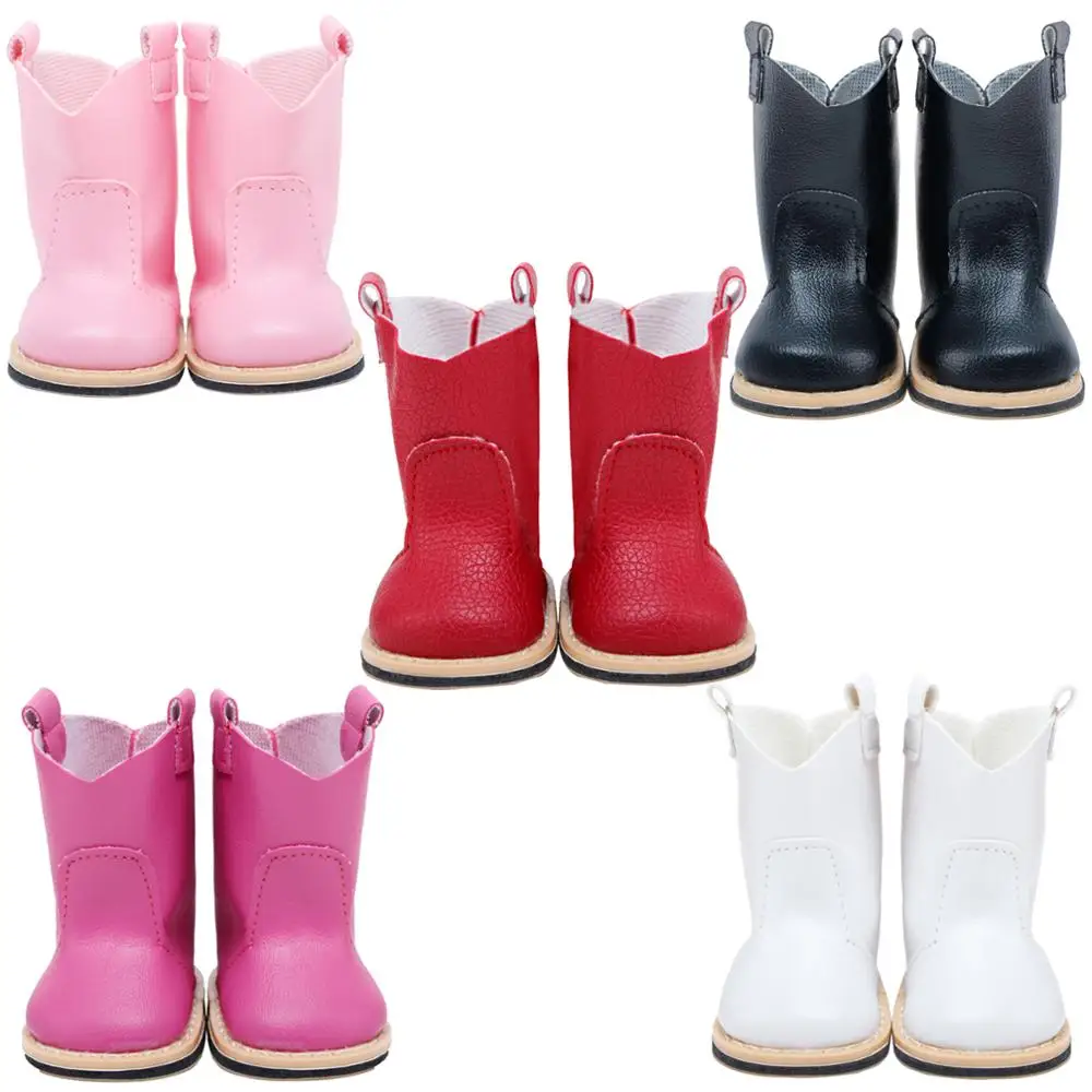 

Handmade Winter Party Wear Doll Shoes Solid Color Leather 8 cm High Boots for American Girl Doll 18 Inch Accessories Kids Toy