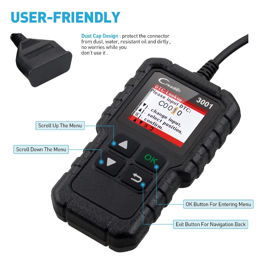 CARCHET Code reader Creader 3001 OBDII OBD2 Code Reader Support Full OBD2 EOBD function CR3001 Auto Scanner PK AD310 NL100ELM327 CARCHET Code reader Creader 3001 OBDII OBD2 Code Reader Support Full OBD2 EOBD function CR3001 Auto Scanner PK AD310 NL100ELM327