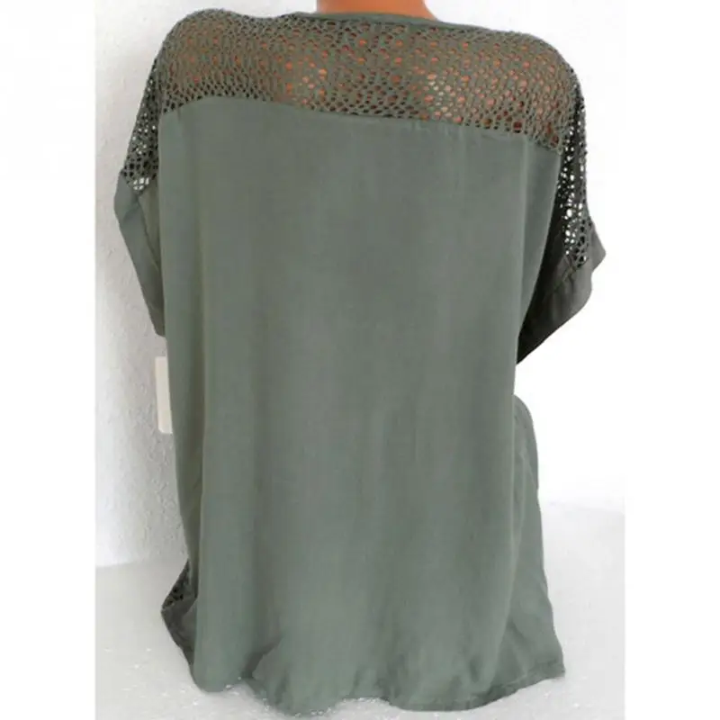 Women Blouse Plus Size XL-5XL Bat's wing sleeved V neck Tops shirt Fashion Lace Edge vestidos casual shirts