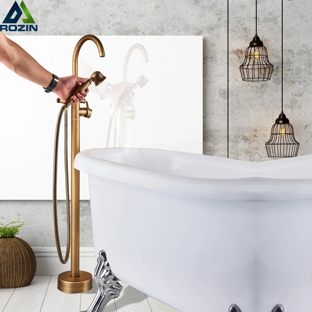 Brushed Golden Floor Mounted Bathtub Faucet Freestanding Tub Mixer