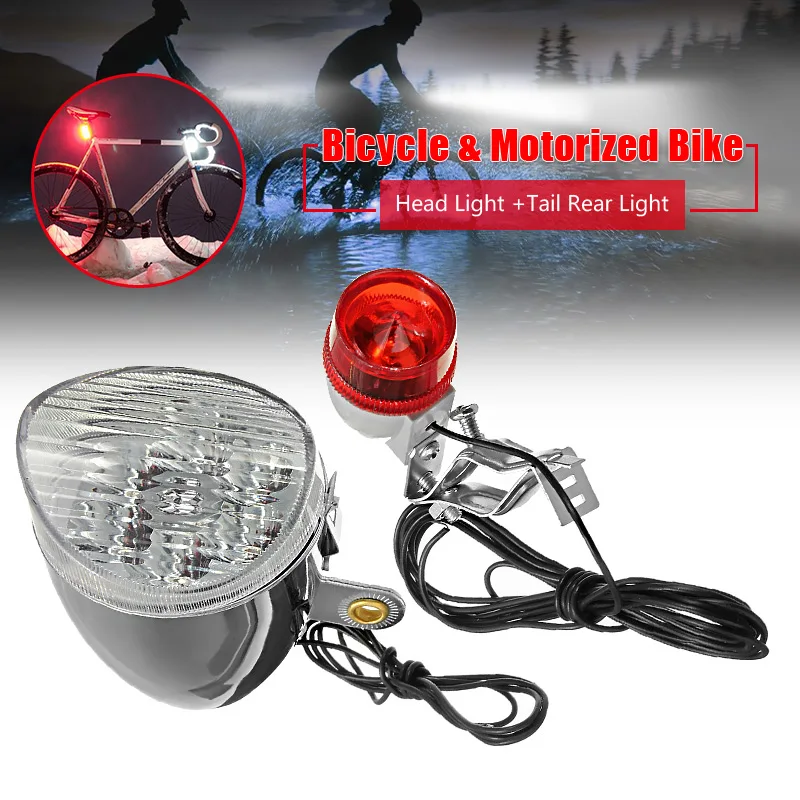 

High Quality Universal 6V 3W Bicycle Motorized Bike Friction Generator Headlight Rear Tail Lamp Kit for Outdoor Night Cycling