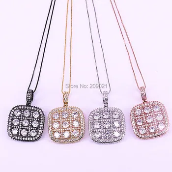 

5Pcs Cubic Zirconia Square Pendant Full Micro Paved Big CZ Shiny Charm Neckalces For women