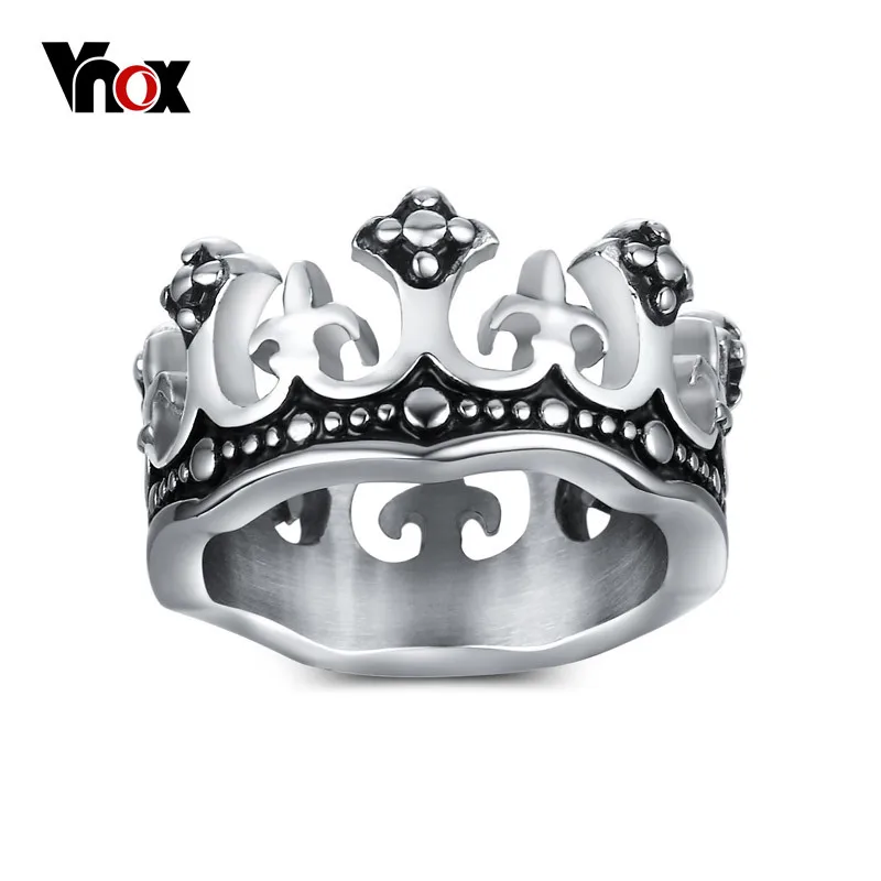 cheap Vnox Men #039;s Rings Black Royal King Crown Knight Fleur De Lis Cross Vintage Rings for Men Jewelry