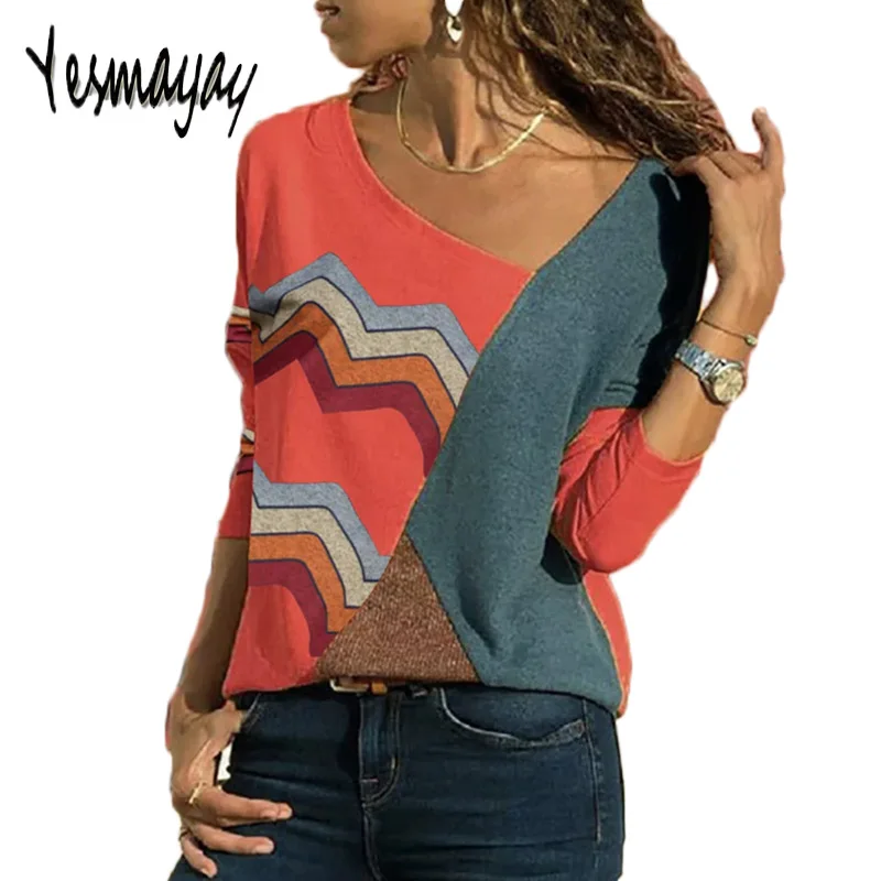 

T Shirt Women Long Sleeve Camiseta Mujer Manga Larga Striped Patchwork Casual Spring Autumn Tshirt Femme Casual Top Women 2019