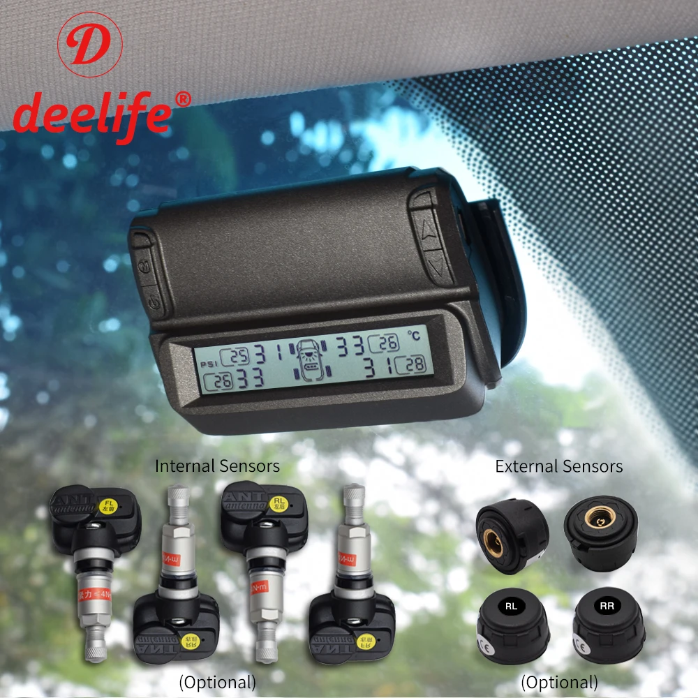 Deelife Tyre Pressure Monitoring System TPMS Solar Car Windshield Tire Pressure Alarm TMPS Wireless External / Internal Sensor
