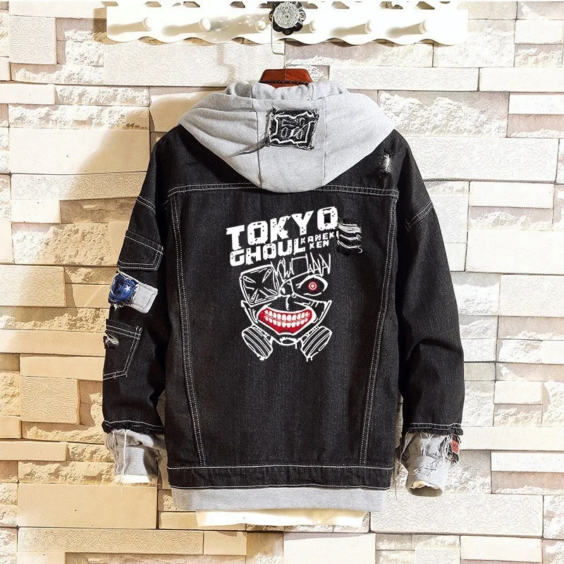 

Unisex Anime Tokyo Ghoul Cosplay Hooded Sweatshirt Hip hop Outwear Ripped jacket Autumn Women denim baggy Boyfriend coat A9007