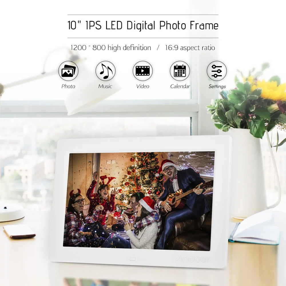 Andoer 10 дюймовая цифровая фоторамка с полным обзором ips Экран 1080 P Поддержка воспроизведение в случайном порядке с пультом дистанционного управления Управление Рождественский подарок на день рождения