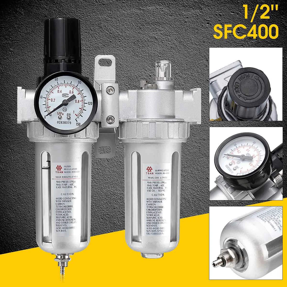 SFC400 1/2" Air Compressor Oil Lubricator Moisture Water Trap Filter