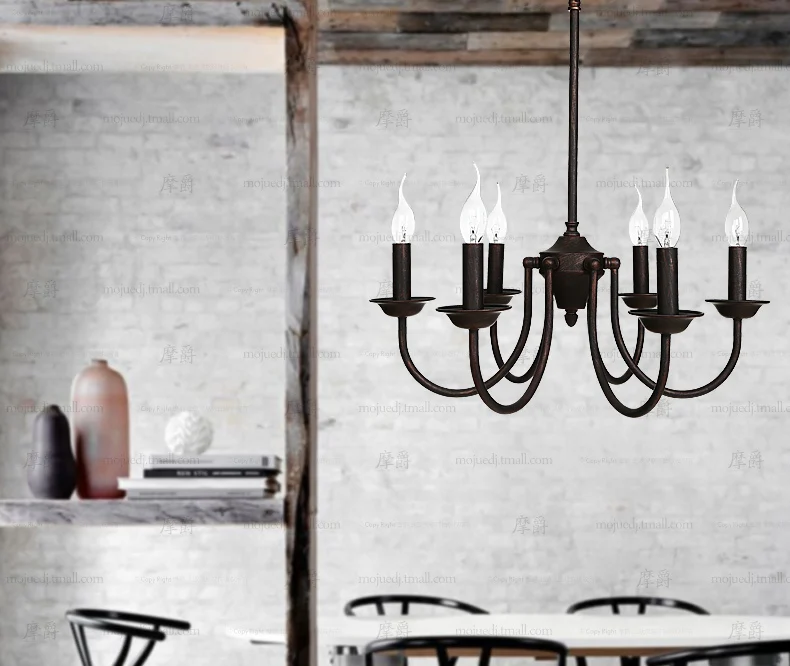 

Modern Luminaire Lamparas American Minimalist Black Candle Iron Pendant Lamp Living Room