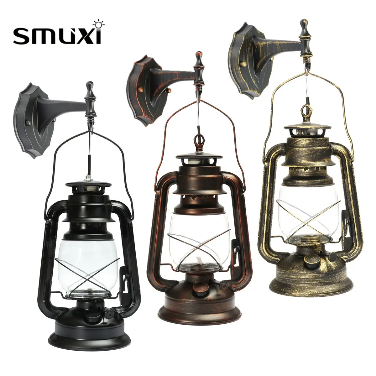 

Smuxi Rustic Antique Vintage Style E27 Retro Lantern Wall Lamp Sconce Light Fixture Aisle Balcony Home Decoration Wall Lamp