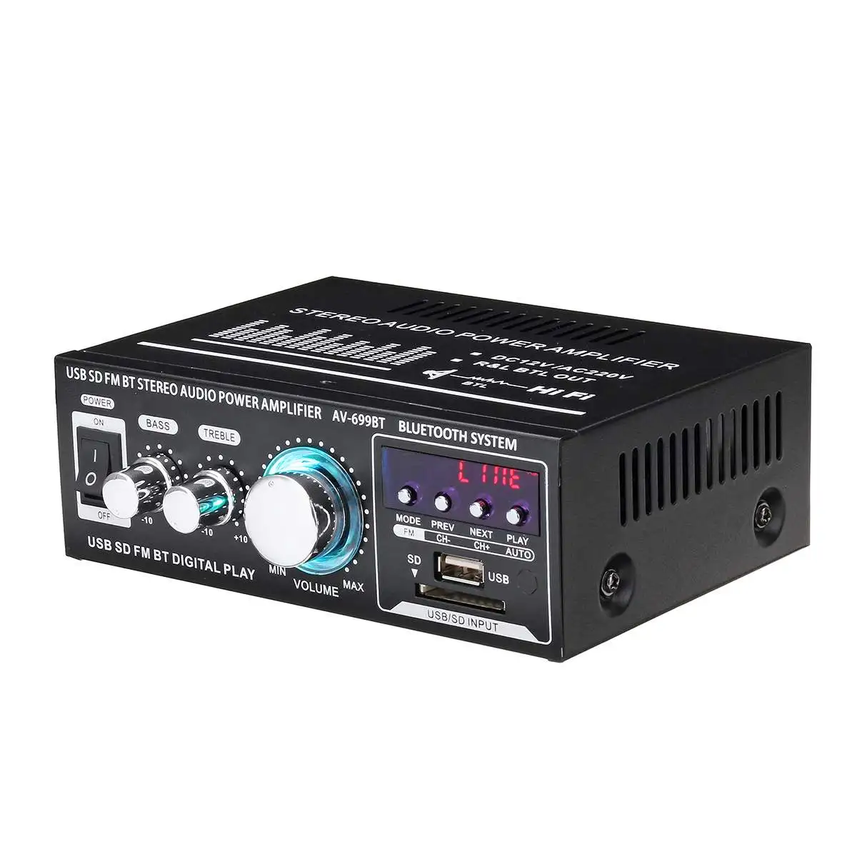 Online 12 V 220 V 400W 2 canales bluetooth amplificador estéreo de alta fidelidad USB SD Radio FM POTENCIA ESTÉREO coche amplificador Audio inicio amplificador