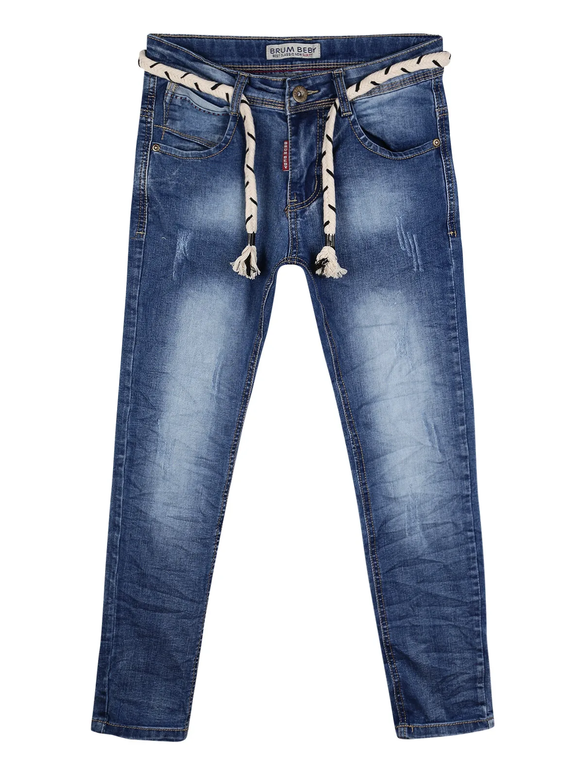 Faded jeans with belt ropein Jeans from Mother & Kids on Aliexpress