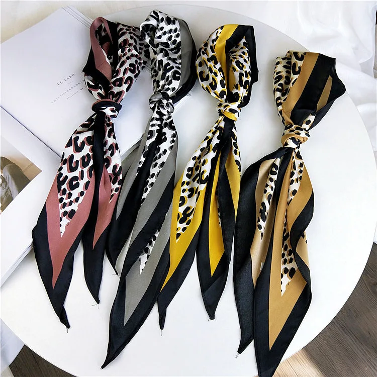 

118*35cm Retro Ladies Leopard Print Scarf Silk Feel Satin Bandana Handkerchief Head-Neck Tie Hair Accessories Bags Tie Wristwrap