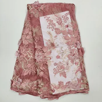 

French Lace Fabric 3D Flowers Embroidered African Tulle Lace Fabric With Beads African Stone Lace Fabric For Nigerian Wedding