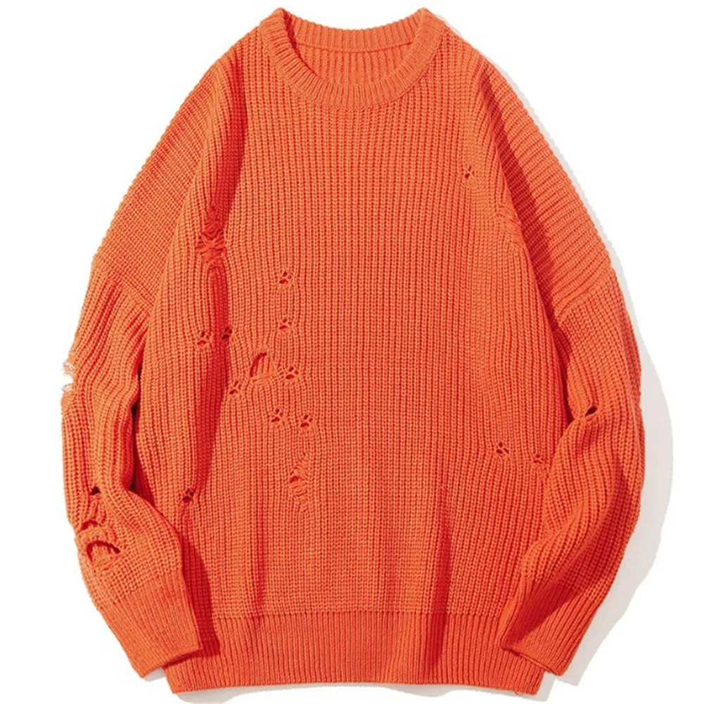 YJSFG HOUSE Ripped Holes Mens Sweaters Men Winter Knitted Pullover