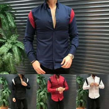 

Mens Long Sleeve Shirts Casual Formal Slim Fit Joint Matching Shirt Top M-XXL