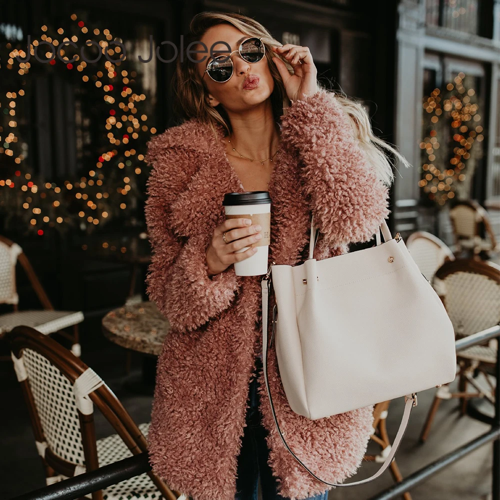 

Jocoo Women Thicken Winter Fluffy Faux Fur Coat Female Casual Jacket Warm Cardigan Outwear Streetwear Femme Mujer Plus Size