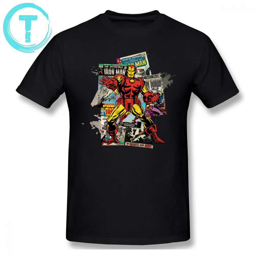 Iron Man T Shirt Iron Man Retro Comic Collage T-Shirt Cute Plus Size Tee Shirt Cotton Short Sleeves Beach Mens Printed Tshirt