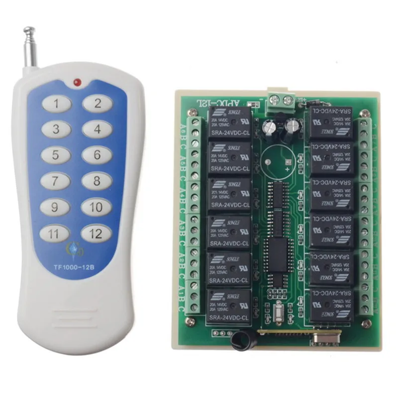 

CLAITE 12 Channel 10A 315MHZ Wireless Programable RF Remote Control Switch Transmitter Receiver DC24V for RGB LED Strip