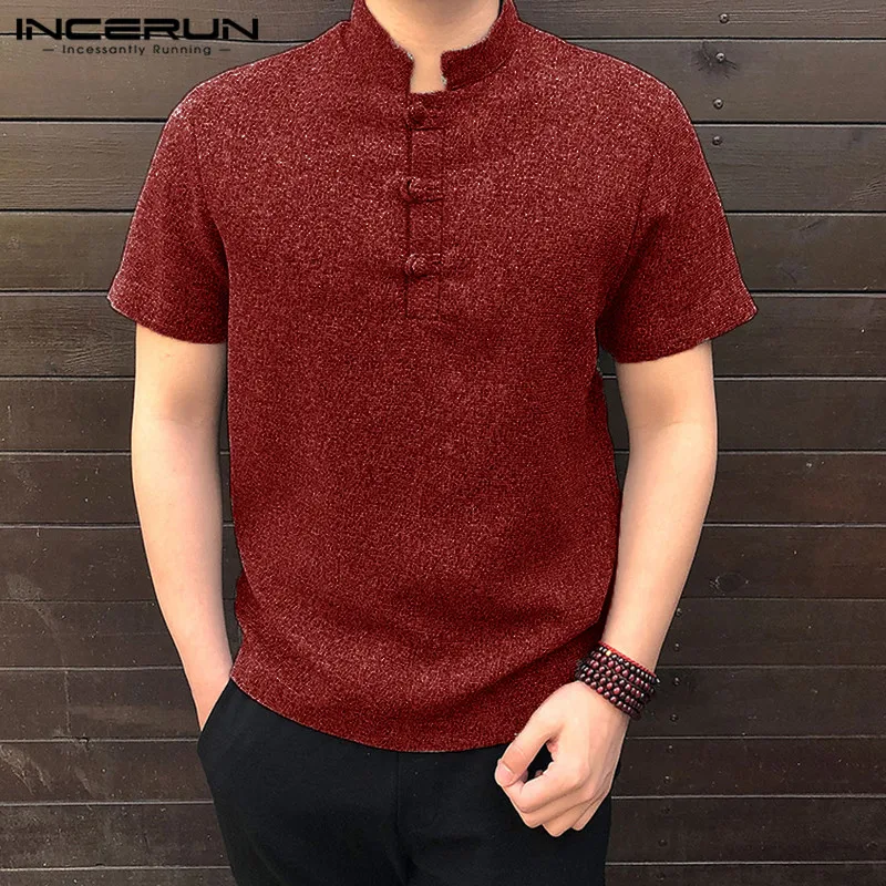 الاجتماعية المحملة 2019 العرقية تونك الذكور المحملة قمم الغمد قميص الصينية الرجال قميص اللباس الوقوف طوق Camisa عطلة عارضة قميص