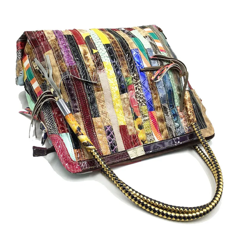 Koop AEQUEEN Feminina Bolsa vrouwen Echt Lederen Handtas Vrouwelijke Patchwork Kleurrijke Schouder Messenger Bag Totes Shoppers Tassen