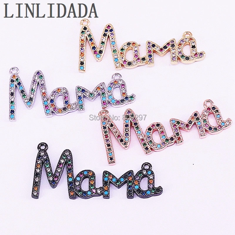 

10Pcs Multicolor cubic zirconia paved Mama pendant,Charm delicate fashion Jewelry for Women findings