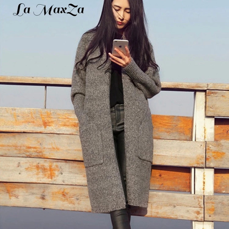 

Long Solid Sweaters Fashion 2018 Women Casual V Neck Knitted Cardigan Long Sleeve Autumn Winter Tops for Women