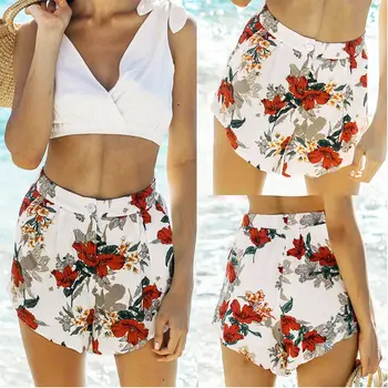 

New Women Ladies Fashion Casual Summer Shorts Stylish Loose Floral Print High Waist Shorts Bow Beach Trousers