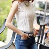 Femmes bureau dame dentelle Blouse été automne sans manches blanc Blouse Femme col montant travail porter hauts Blusas Verano Mujer 2022 ► Photo 3/6