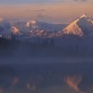 Reflection of snow covered mountain range in the lake Denali National Park Alaska USA Poster Print (18 x 6) | Дом и сад