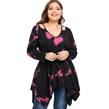 

Tie Dye Plus Size Cutout Handkerchief Longline Tee