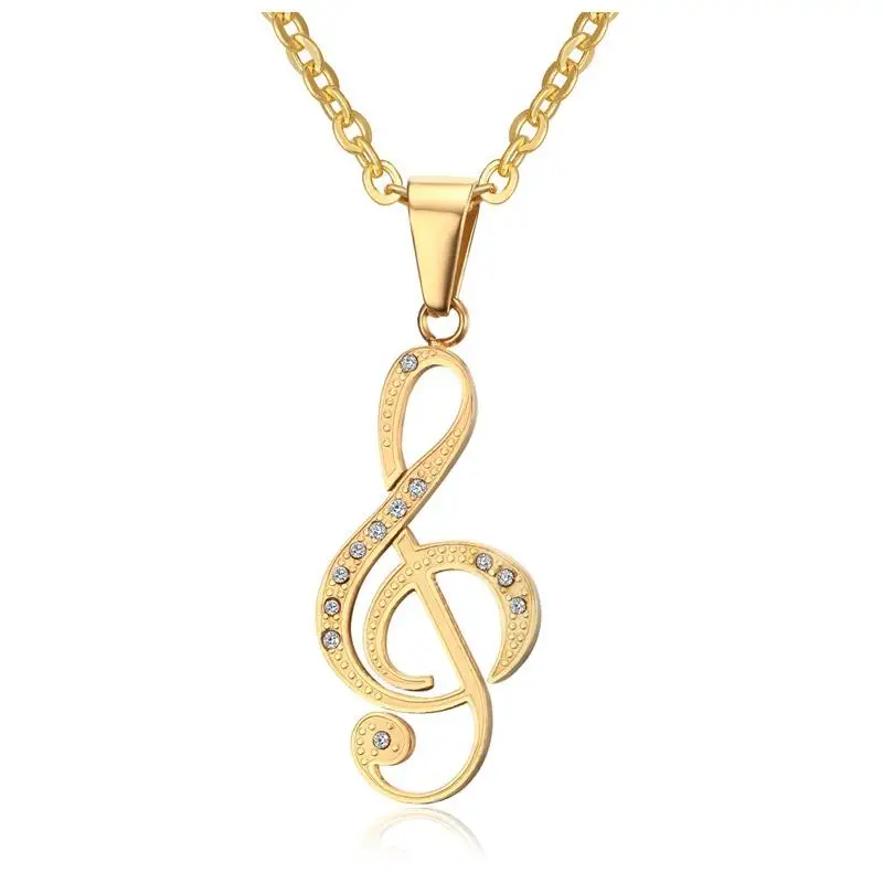 Musical Note Pendant Necklace for Women Stainless Steel Silver / Black Gold Color 20&ampquot Chain |