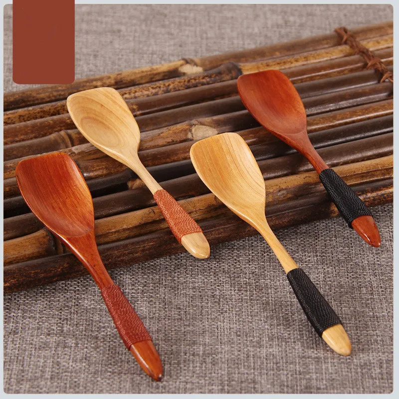 

5PCS Wood Spoon Eco-Friendly Tableware Dining Soup Tea Honey Coffee Spoon Catering Practical Long Handle Wood Spoon