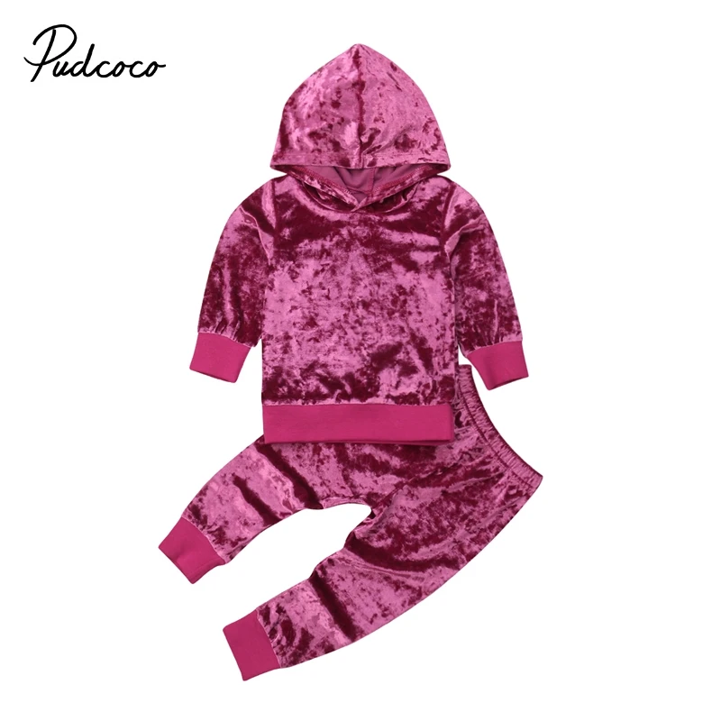 

Warm Autumn Winter Toddler Kids Baby Girls Velvet Long Sleeve Solid Hoodie Sweatshirt Tops Long Pant Tracksuit 2Pcs Outfit 1-6Y