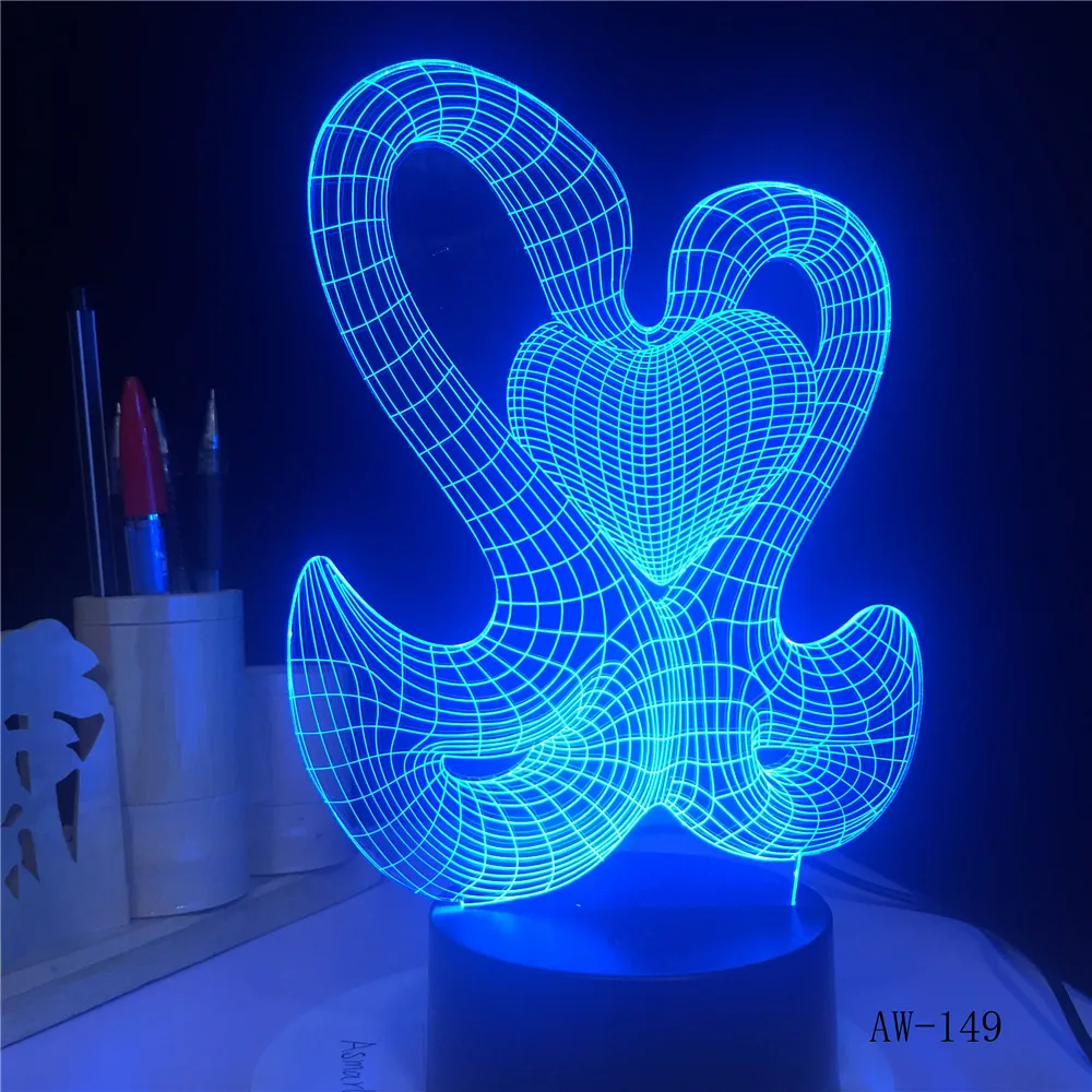 Милый 3D милый двойной поцелуй украшение атмосфера LED 7 цветов ночная настольная