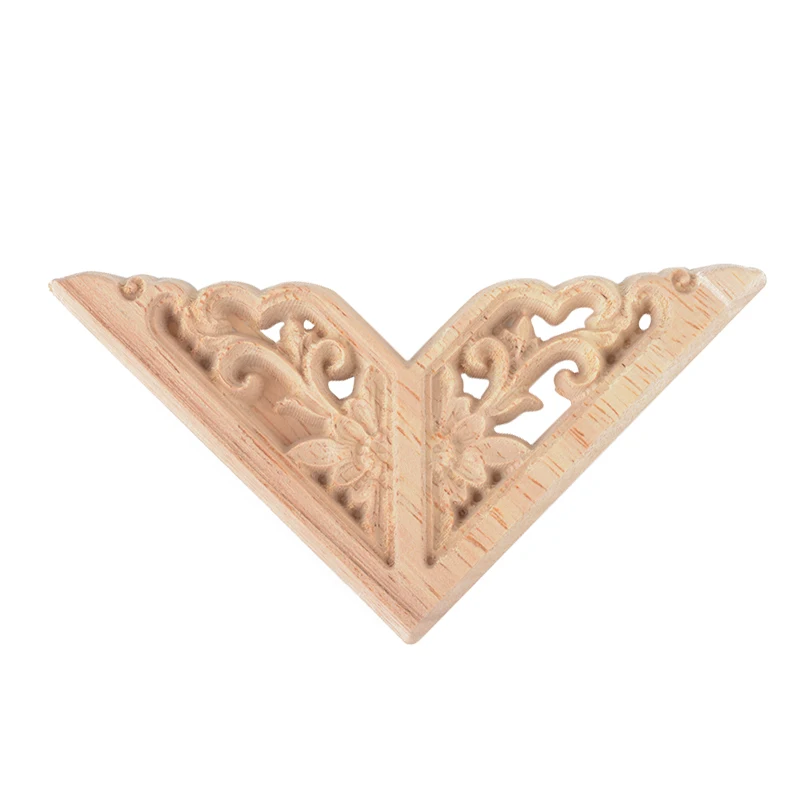 

1PC Unpainted Triangular Wood Carved Applique Corner Onlay Applique Frame Decor For Furniture Cabinet Decal Craft