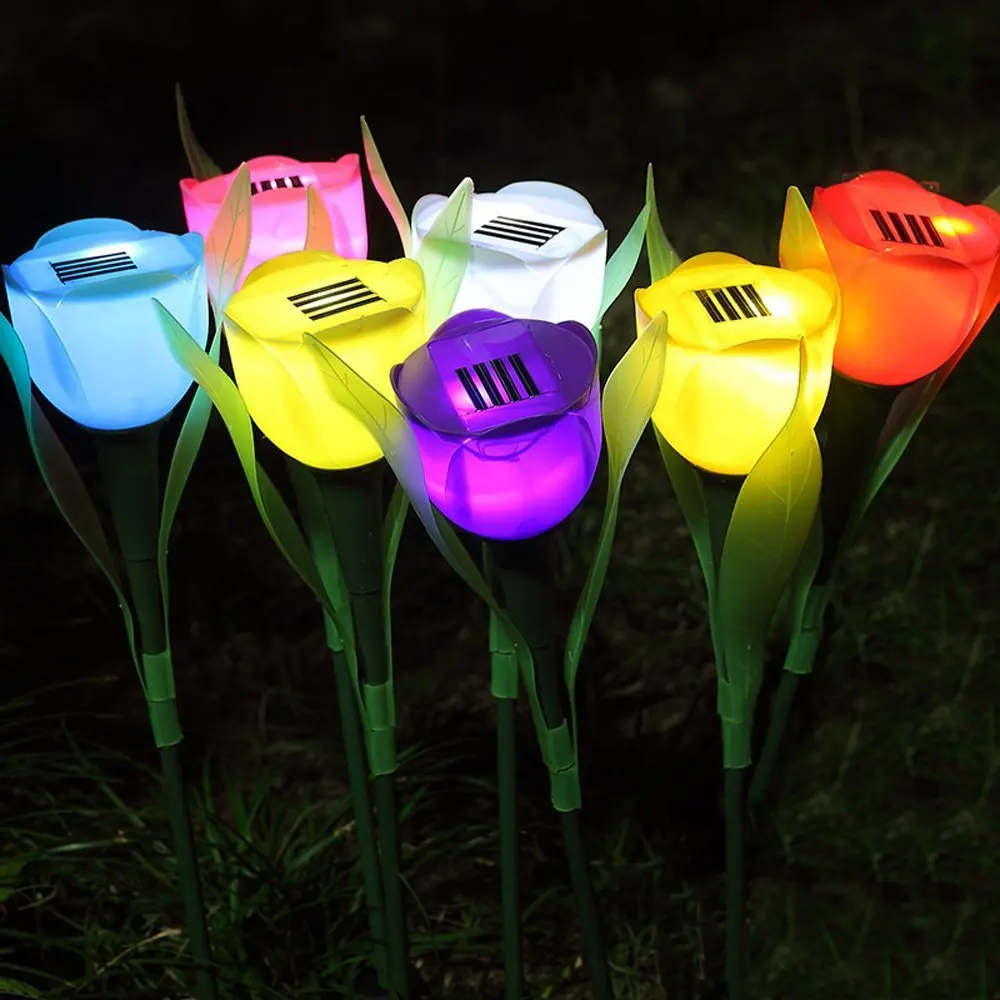 6 шт Led садовые, на солнечной энергии огни красочные цветок тюльпана лампы для наружного благоустройство парка газоны трав Новогоднее