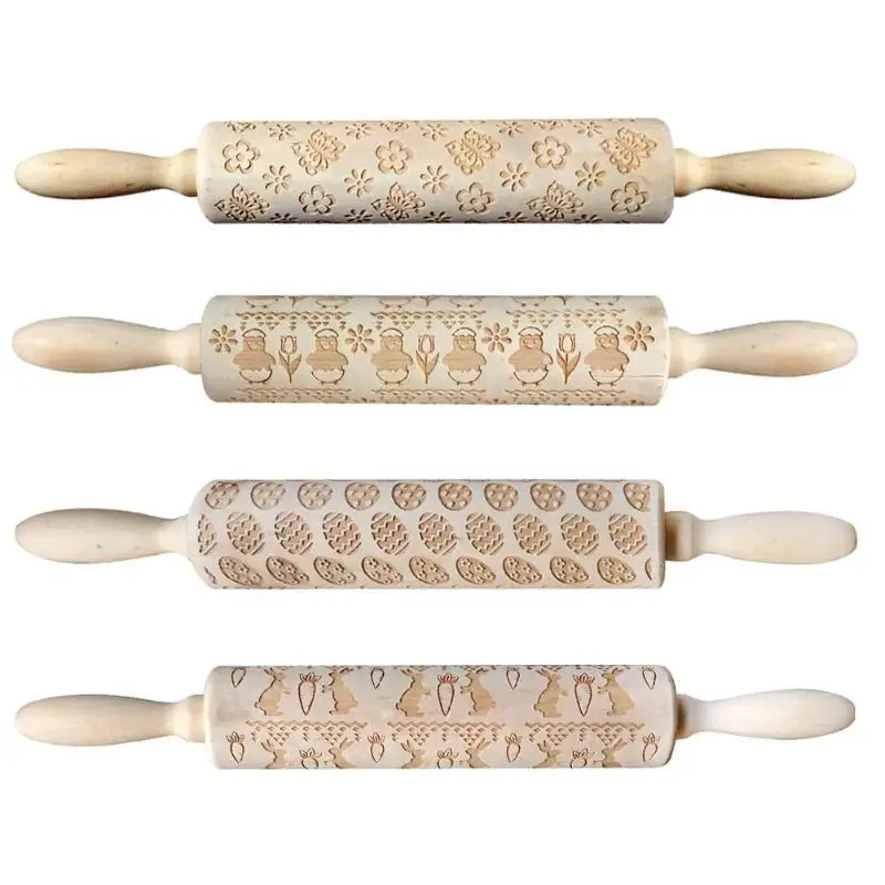 

Easter Day Embossing Wood Rolling Pin DIY Baking Engraved Stencil Cookies Noodle Biscuit Fondant Cake Kitchen Supplier Accessory