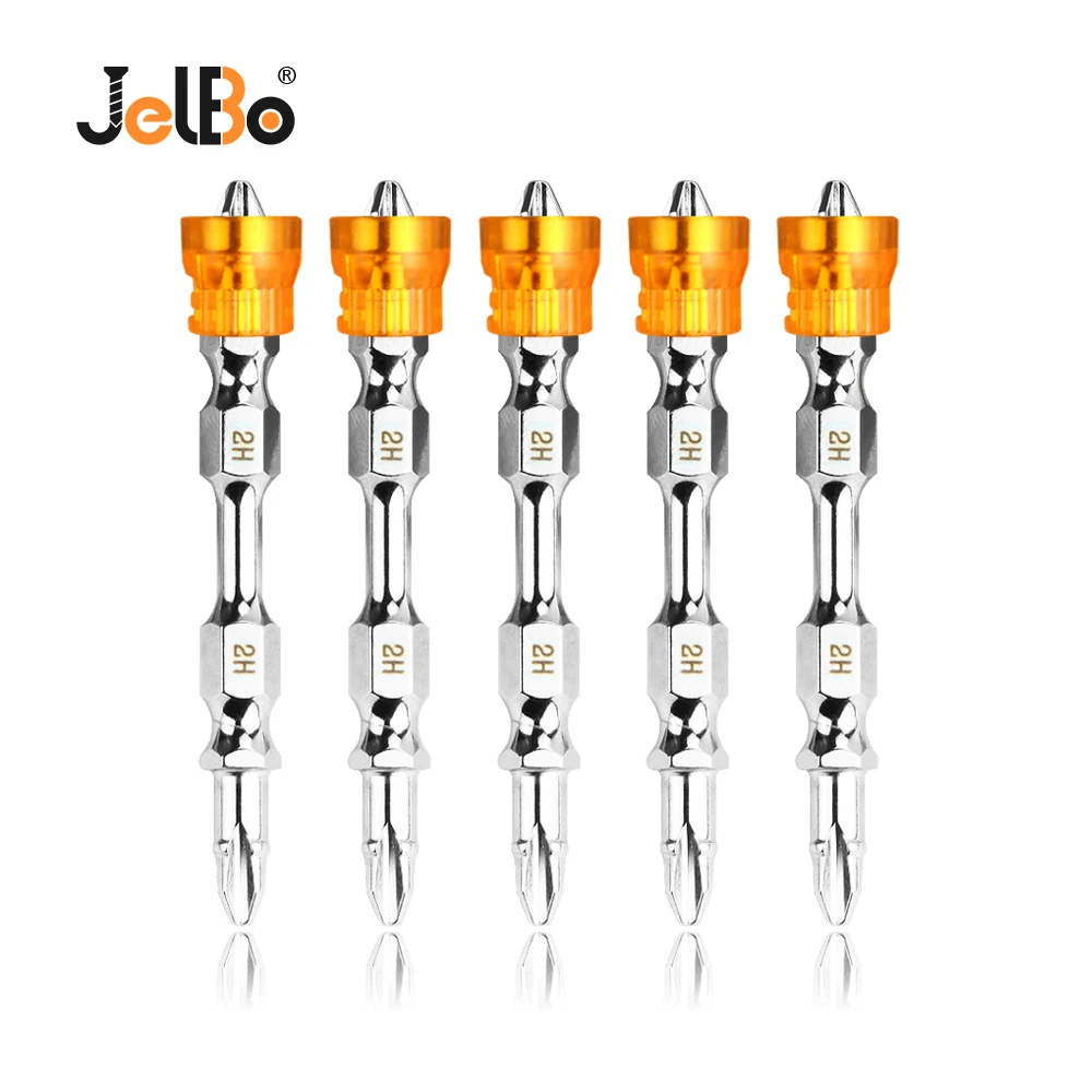 

JelBo 5PCS Single Head Magnetic Screwdriver Bit Set 65mm Anti-Slip Screwdriver Hex Shank Double Head Set for Power Tools