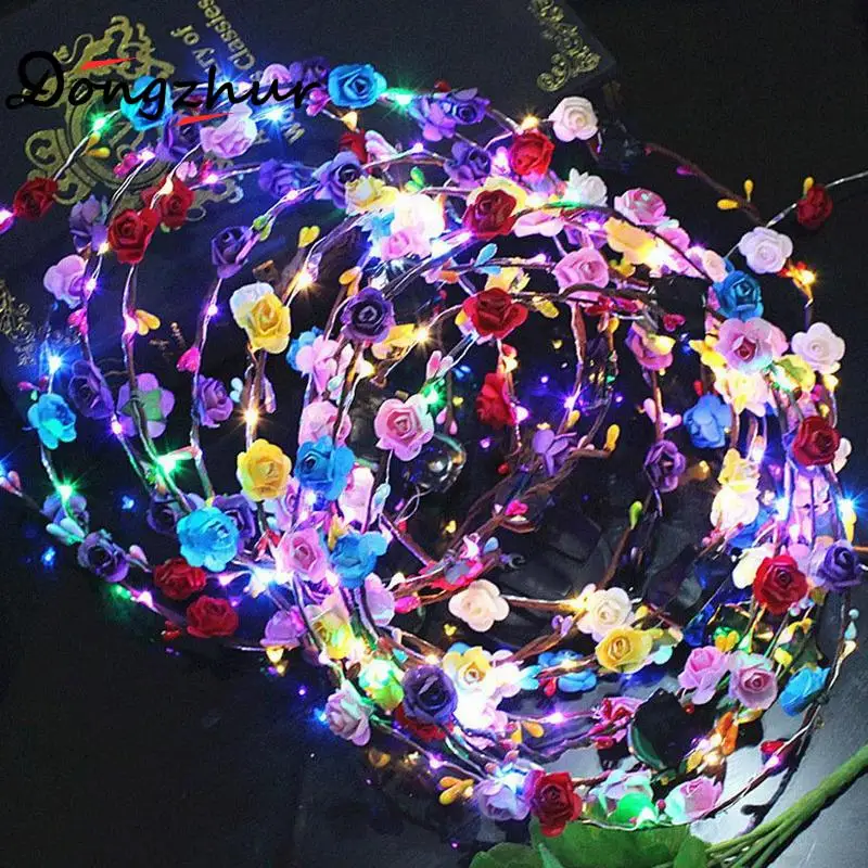 

1Pcs Flashing LED Glowing Flower Crown Headbands Luminous Light Party Hair Garland Wreath Band FGW0631