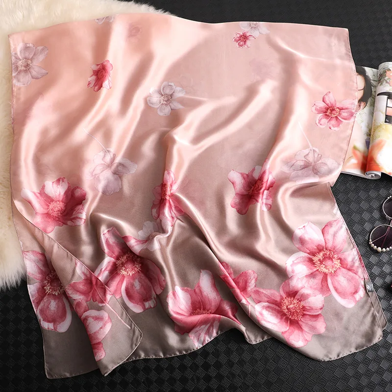 

Elegant women silk scarf fashion floral printed shawls and wraps lady large pashmina beach cover up winter neck scarves hijab