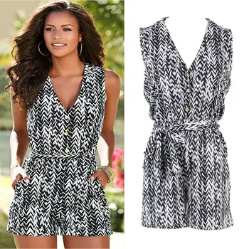 

2019 Fashion Women V-Nevk Sleeveless Casual Romper Playsuit Clothes Summer Fashion Bandage One Piece Outfit